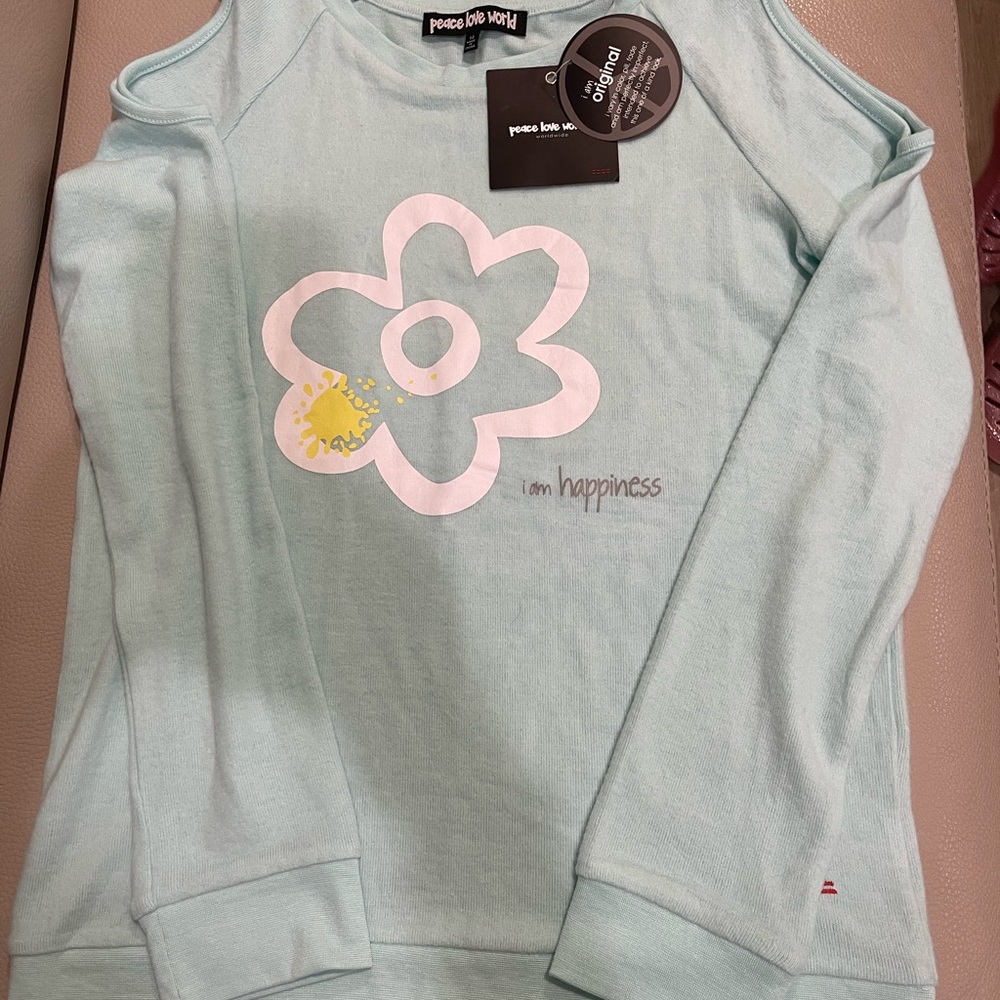 Peace Love World shoulder cut out shirt